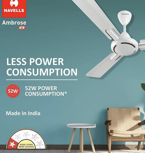Havells 1200mm Ambrose ES Ceiling Fan | Premium Finish, Decorative Fan, Elegant Looks, High Air Delivery, Energy Saving, 100% Pure Copper Motor | 2 Year Warranty | (Pack of 1, Pearl White Wood) - Image 3